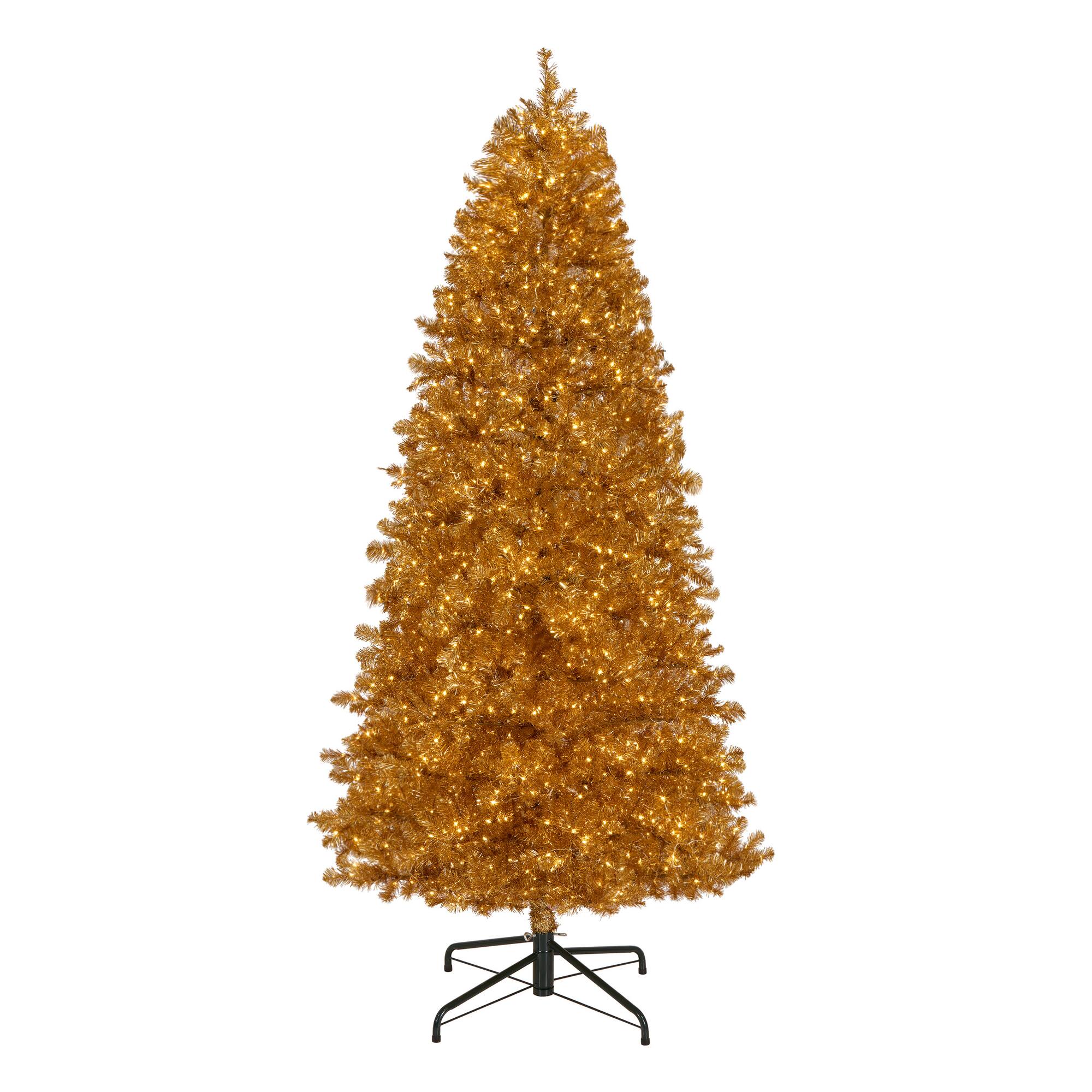 9ft. Pre-Lit True Gold Metallic Artificial Christmas Tree, White LED Lights